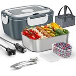 Nulmvic 75W Electric Lunch Box 12V/24V/110V 3-in-1 Portable Leak-Proof 1.5L Thermos Food Container for Car/Truck/Home/Office/School with Fork, Spoon & Insulated Lunch Bag for Women Men (Blue)