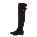 Ajvani Womens Ladies Low Heel Strap Buckle Winter Zip Over Knee Biker Riding Boots, Black Suede, 5 UK