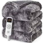 EHEYCIGA Heated Blanket Electric Blanket Throw Faux Fur, Heating Blanket with 9 Heating Levels & 10 Hours Auto Off, Portable Soft Cozy Sherpa Washable Blanket with Fast Heating Grey, 50 x 60 Inches