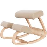 WUDLEP Ergonomic Kneeling Chairr, Posture Stool for Home Office Meditation Wooden & Linen Cushion-Office Desk Stool, Wooden Kneeling Chair for Back and Neck Pain Relief and Improvement (Beige)