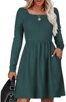 Zeagoo Women Fall Dress Long Sleeve Square Neck Casual Dress Knit Sweater Dress A Line Formal Work Dress Dark Green XXL