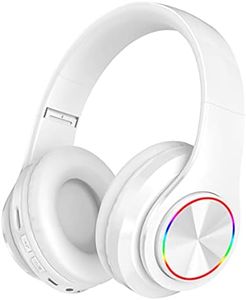 Wireless Bluetooth Headphones-Colorful Lights/Foldable/Large Battery Capacity/Built-in Microphone-Bluetooth 5.0/10 m Range/Stereo Surround/Comfortable affixed Ears (White 1)