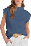 ANRABESS Women's Mock Neck Sleeveless Sweater Vest Casual Cap Sleeve Knit Pullover Tank Tops 2024 Fall Summer Clothes Navy Blue-M