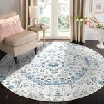 Carvapet Round Rug, 150 cm, Soft and Fluffy Rug, Area Circle, Non-Slip, Washable, Floral Prints, Floor Rug, Living Room, Bedroom (Blue)