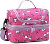 Lunch Box Bag for Girls, Kasqo Insulated Lunch Bag Two Compartments Toddler Cooler Bag with Detachable Shoulders Strap for School Picnic, Pink Kitty