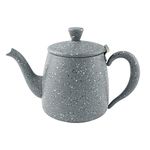 Café Olé Premium Tea Pot, 18/10 Stainless Steel, Grey Granite Finish, 35oz, Stay Cool Hollow Handles, Perfect Pour Spout, PT-035GG