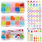 Doxiru 381 Pcs Knitting Crochet Stitch Markers Set, Weaving Tools Knitting Kits Stitch Ring Markers Colorful Knitting Crochet Locking Counter Stitch Needle Clips with 3 Storage Boxes