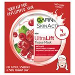 Garnier Ultralift Anti Ageing Tissue Mask, Radiance Boosting Tissue Face Sheet Mask Pack of 4 5021044119027