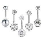 D.Bella 14G Belly Button Rings Bananabell Piercing Belly Navel Bars Curved Barbell Piercing for Women Men Body Piercing Jewellery 10MM 5PCS -Steel