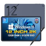Fusion5 2026 Version 12" 2K Display Windows 11 Tablet PC with Stylus Pen - Built in the UK - 12GB DDR5 RAM 512GB SSD, 13th Gen CPU, 12 inch Windows Tablet Computer, Built-in Fan, Fast Charging