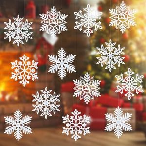 20pcs Flocons de Neige en Plastique, Flocon de Neige Decoration Noël Sapin Flocons Neige Ornements Suspendus, Flocons de Neige Blancs pour Fenêtre Arbre de Noël Décoration d'hiver