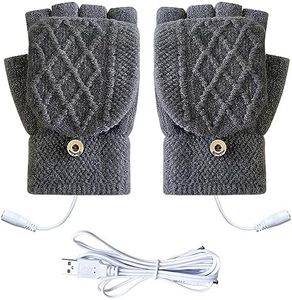 Yoolhamy USB Heated Gloves for Women Men Unisex Heated Mittens Winter Hands Warm Laptop Gloves Fingerless Full & Half Heated Ladies Gloves Heating Knitting Indoor Outdoor Hands Warmer (Men GS25)