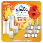 Glade PlugIns Refills Air Freshener Starter Kit, Scented Oil for Home and Bathroom, Hawaiian Breeze, 4.02 Fl Oz, 2 Warmers + 6 Refills