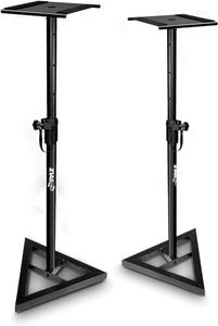 Pyle Speaker Stand Pair of Sound - Play 1 and 3 Holder, Telescoping Height Adjustable from 26” - 52�” Inch, High Heavy Duty Three-point Triangle Base w/ Floor Spikes and 9” Square Platform, Black