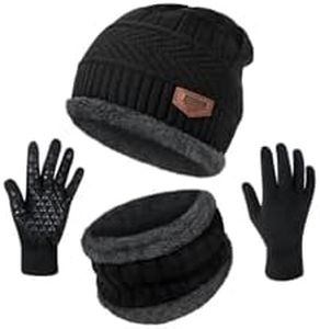 Winter Beanie Hats Scarf Gloves Set Thick Warm Slouchy Beanies Hat Knit Skull Cap Neck Warmer for Men Women, Hat Scarf Set-a-black