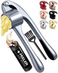 Zulay Kitchen Large Premium Garlic Press Set - Bigger Bowl for Bigger Garlic - Rust Proof & Dishwasher Safe Garlic Mincer Tool - Easy-Squeeze, Easy-Clean Silicone Garlic Peeler & Brush (Slate)