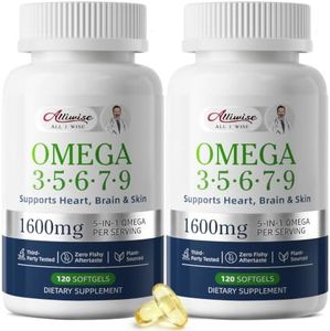 Alliwise 2 Pack Vegan Omega 3 5 6 7 9 Softgels, 1600mg of Complete Omega Fatty Acids Complex, Plant Based DHA EPA Supplement for Heart Brain & Skin Health, Fish Oil Alternative, 240 Softgels