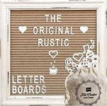 Cappuccino Felt Letter Board Back to School Sign with Rustic Wood White Frame - Farmhouse Letter Board Sign with Stand - Baby Announcement 10x10 Felt Board Changeable Message Board with 350 Letter Set