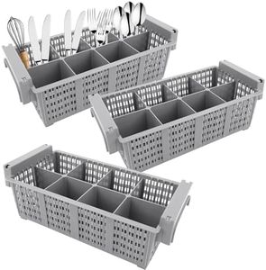 LECEHIVO 3 Pcs Flatware Dishwasher Basket with Handle 16.8 x 8.07 x 5.9 Inches Silverware Drying Rack Cutlery Washing Basket Utensil Holder for Restaurant Commercial Dishwasher (Gray)
