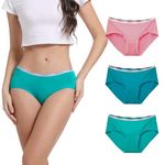 INNERSY Women's Knickers Bamboo Ladies Pants Midi Briefs Breathable Underwear Basic Panties 3 Pack (14, Blue/Green/Pink)