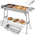 Charcoal Barbecue Charcoal Grill Portable Camping Foldable BBQ Grill Stainless Steel with Stand Non-stick Pan for Garden Terrace Picnic Camping