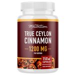 Extra Strength Ceylon Cinnamon | 1200mg | Sugar Control Support | True Sri Lanka Ceylon Cinnamon Powder Capsules | Cinnamon Supplement with 1000mg Plus | Vegetarian, Non-GMO | 150 Pills