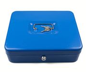 Store2508 Metal Cash Box With Key Lock, 30 * 24 * 9 cms (Blue)