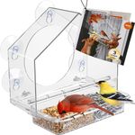 iBorn 2026 New Window Bird Feeders for Outdoors Wind-Proof Tray Lock,Cardinal Bird Feeder with Strong Suction Cups for Window Bird Watching, Chewproof PC, for Parent &Child