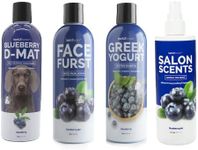 Bark2Basics Blueberry Bundle 16 oz - Shampoo, Facial Scrub, D-Mat Conditioner, and Pet Perfume Spray - Made in The USA, Natural Ingredients, Deodorizing, Professional Grade