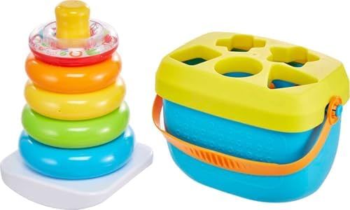 Fisher-Price Infant Gift Set, Baby’s First Blocks (10 Shapes) and Rock-a-Stack Ring Stacking Toy for Ages 6+ Months