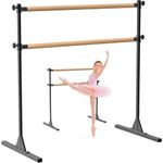 SELEWARE 4 FT Height Adjustable Wood Ballet Barre Freestanding Ballet Bar Heavy Duty Dance Bar Support Barre Movements Body Stretch Pull-ups, Sturdy Construction and Anti-Slip, Supports 350 lbs