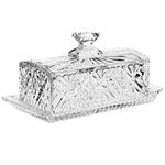 Cabilock Crystal Glass Butter Dish with Lid 1 Set Classic Butter Keeper for Countertop European Covered Butter Tray with Lid, Kitchen Accessory, Dishwasher Safe, 8.14X3.93X3.54inch