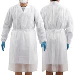 JMU Disposable Isolation Gowns White, PP Medical Gowns with Knitted Cuffs (10 Pcs/Pack)