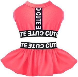 CuteBone Two Piece Dog Sports Dress Athleisure Puppy Fluorescent Red Skirt Lightweight Small Dogs Girl Clothes Cat Apparel SPS08L