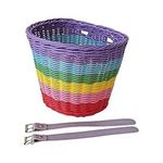 Oshhni Kids Bike Basket Front Decoration Storage Basket Woven Basket Bicycle Front Basket Cycling Basket for Boys Riding Shopping, Rainbow 21x18x17cm