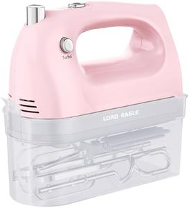 Lord Eagle Hand Mixer Electric Handheld 400W, 5-Speed Lightweight Kitchen Mixer with Storage Case, 5 Stainless Steel Attachments for Baking Cake Egg Cream Food Beater, Turbo+Eject Button, Pink