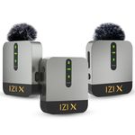 IZI X Dual Channel Wireless Microphone, 360° Omnidirectional, 120M Range, 16Hr Playback, Active Noise Cancellation, Fast Charging, DSLR & Android/iOS Compatible, Ideal for Vlogging