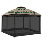 OLILAWN Gazebo Universal Replacement Mosquito Netting, 10' x 12' Outdoor Canopy Net Screen 4-Panel Sidewall Curtain, with Zippers, Easy to Install, Fit for Most Gazebo 10x12 Canopy, Black