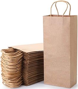 WUWEOT 50 Pack Kraft Paper Bags, 5.4"x3.3"x13" Recyclable Brown Wine Bags Paper Gift Bags Retail Bags Shipping Bags With Handles Bulk