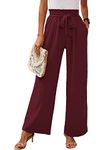 Heymoments Wide Leg Womens Pants Casul Lightweiht Waisted Adjustable Tie Knot Loose Comfy Casual Trousers with Pockets Rust Red