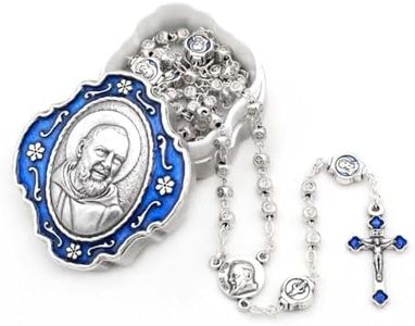 Catholic Rosary Beads with Metal Keepsake Gift Box Set (Padre Pio Cube)