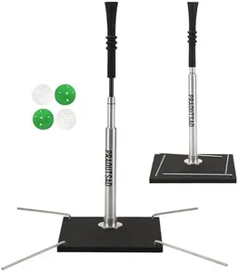 PRAOUTSAD Portable Batting Tee + 4 Piece Plastic Balls | Special Design Rubber Top | Manually Adjusted Elasticity Aluminum Rod | Rubber-Wrapped Metal Base Easy Adjust Height 31-49 | Fun for All Ages