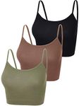 3 Pcs Crop Camisole Top Spaghetti Strap Tank Sleeveless Crop Tank Top for Women Sports (Black, Green, Coffee,Medium)