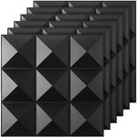 Fulmoon 50 Pcs 3D Wall Panel PVC Textured Wall Panels Decorative 12 x 12 Inches Wall Tiles for Living Room Lobby Bedroom Office Hotel Interior Wall Decor Ceiling Bathroom (Matte Black)