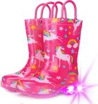 Funspread Rain Boots for Girls - Light Up Rain Boots for Toddlers and Kids Waterproof Shoes with Handles Dark Pink Size 6