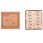 Oytra Stamp Set Month Jan Dec Mini Wooden Rubber Base for Journaling Journals Hobby Art Craft Designs