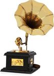 M.K Creations Antique Square Brass, Wooden Gramophone Brass,Brass Gramophone Showpiece, 17 cm, Gold, 1 Piece