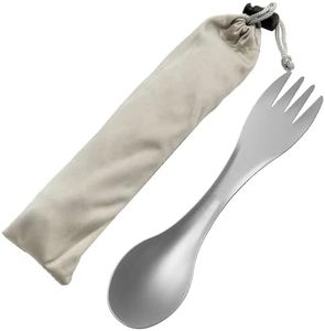 QEEYON Posata da Campeggio 2 in 1 in Titanio, Titanium Forchetta da Campeggio, ultra leggere Forchetta Cucchiaio, Titanio Spork Posate Multifunzione per Camping Trekking Picnic