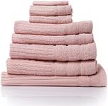 Royal Comfort Luxury Bath Towels Set Egyptian Cotton 600GSM Ultra Soft and Absorbent - 2 x Bath Towels, 2 x Hand Towels, 2 x Face Towels, 1 x Bath Mat, 1 x Hand Glove (Blush, 8 Piece Set)