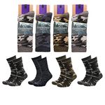 KAV 7-11 UK Size Mens Camouflage Socks 4 Pack - Soft Grip and Comfortable Fit Reinforced - Cushioned Camo for Outdoor Sport Jungle Hiking Army Green Clothes, Multicolour